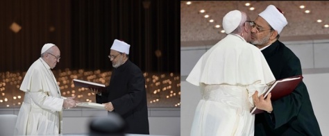 Paus Fransiskus dan Imam Besar Al-Azhar Ahmad Al-Tayyib seusai tanda tangani Dokumen Persaudaraan Manusia